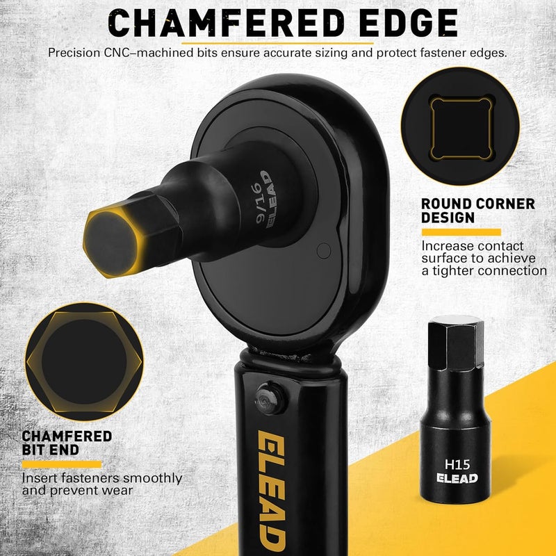 ELEAD Hex Bit Impact Socket Set: 36-Piece with 4 Adapters, 1/4", 3/8", 1/2"Drive Master Allen Socket Set, Cr-V Steel, SAE and Metric, H5-H19 & 3/4"-5/64", Reinforced Storage Case, Automotive Mechanic - Image 4